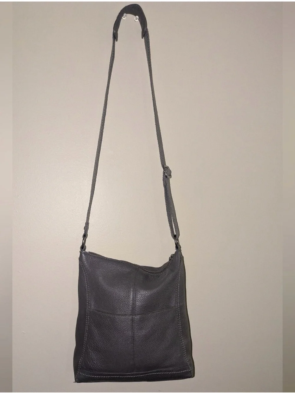 The Sak Pebbled Leather Crossbody Bag in Taupe Gray